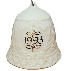 Vintage Ceramic AGC, INC Taiwan Cream Gold Bell Ornament 1993 Christmas Holiday